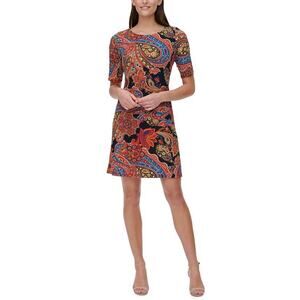 NWOT TOMMY HILFIGER Navy Red Multi Paisley Stretch A Line Dress Size 10